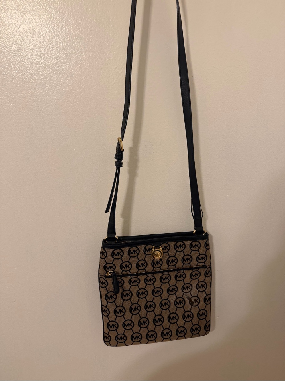 Michael Kors Black and Brown Logo Crossbody with Gold Accent